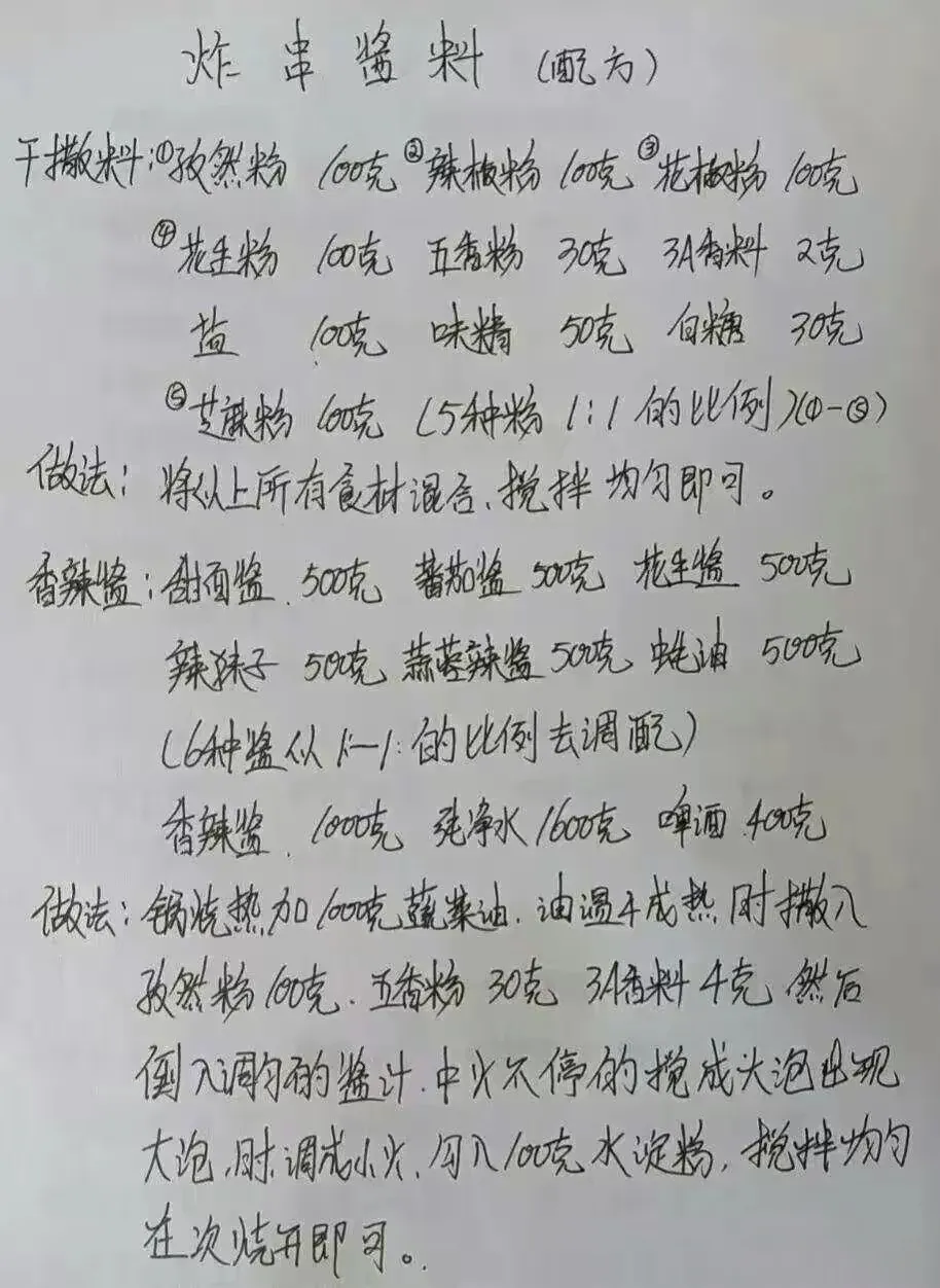 餐饮美食70岁厨师手写“小吃”配方