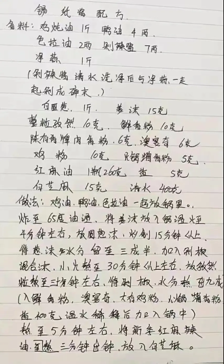 餐饮美食70岁厨师手写“小吃”配方